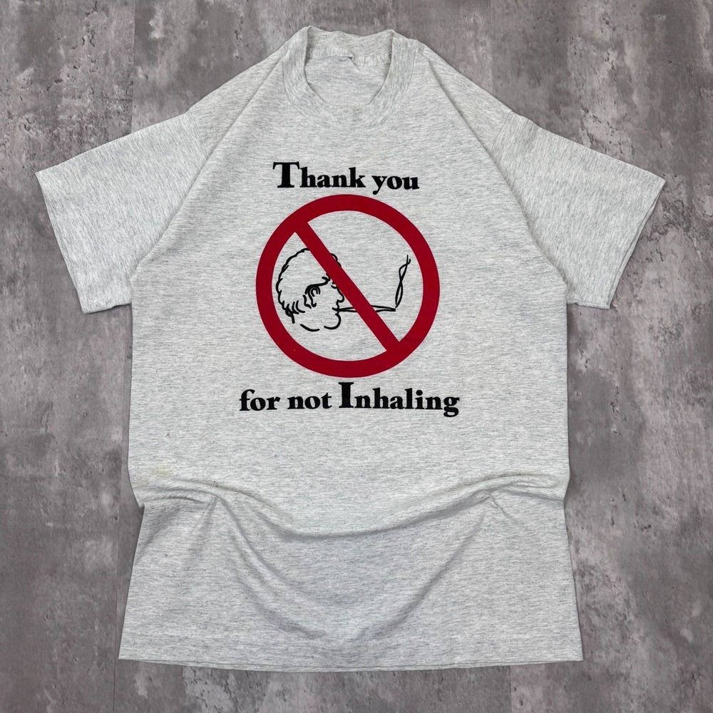 Vintage Smoking T-Shirt Mens Medium Gray Funny Joke Thank You For Not Inhaling